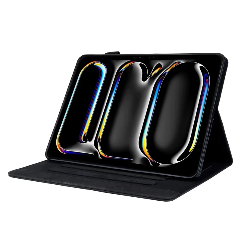 For iPad Pro 11 (2025) / 11 (2024) Case Cloth Texture PU Leather Tablet Cover with Auto Wake / Sleep - Black
