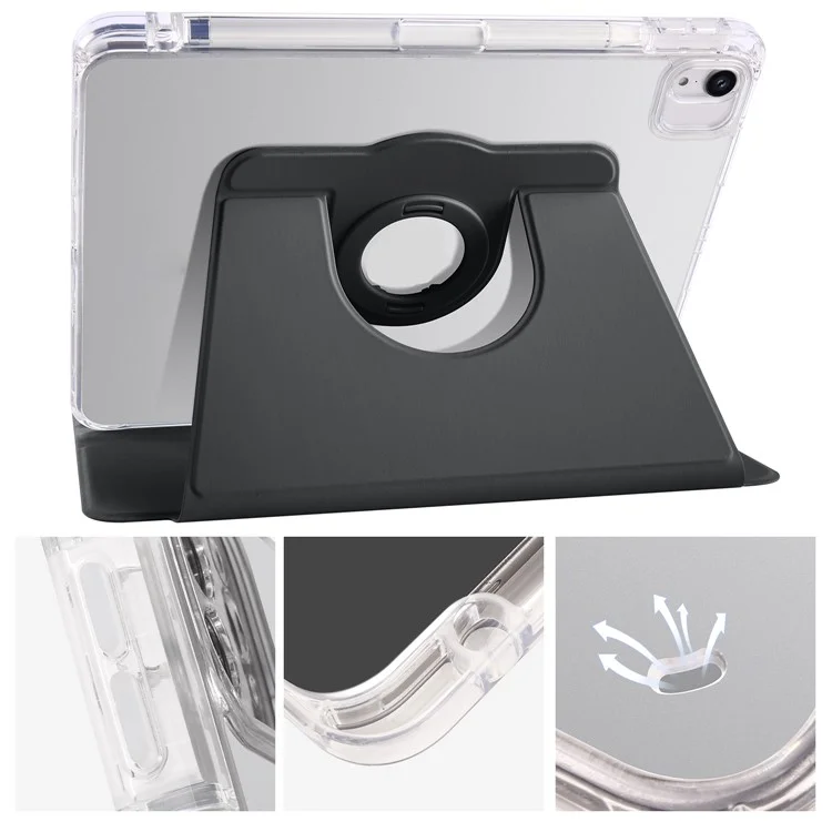 Funda para iPad Air 13 (2024) Soporte giratorio de piel sintética Funda desmontable de TPU transparente para tableta - Negro