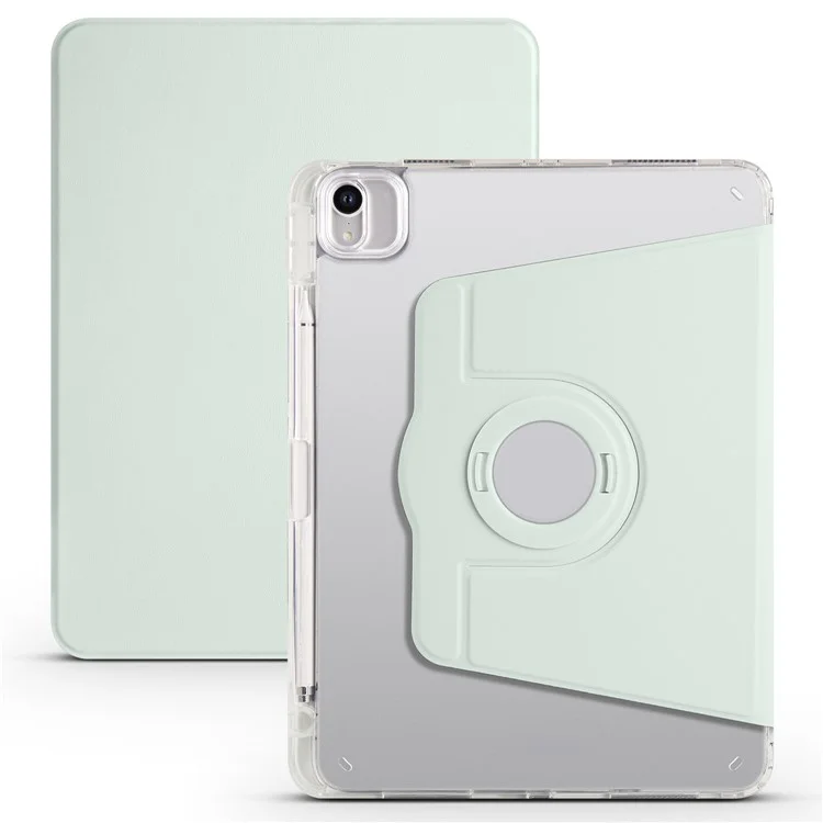 Capa para iPad Air 13 (2024) Rotativa com Suporte Couro PU Capa Clear TPU Destacável - Verde Claro