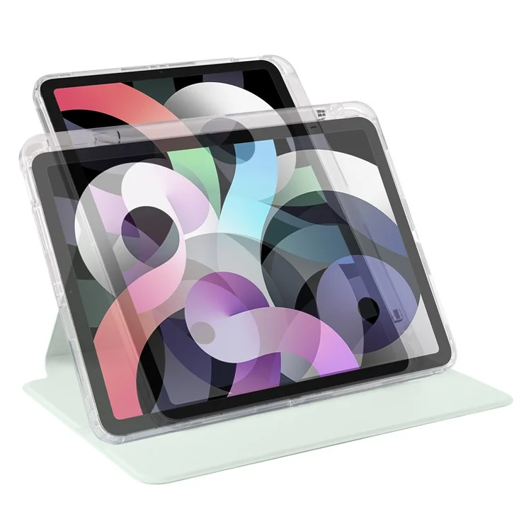 Capa para iPad Air 13 (2024) Rotativa com Suporte Couro PU Capa Clear TPU Destacável - Verde Claro