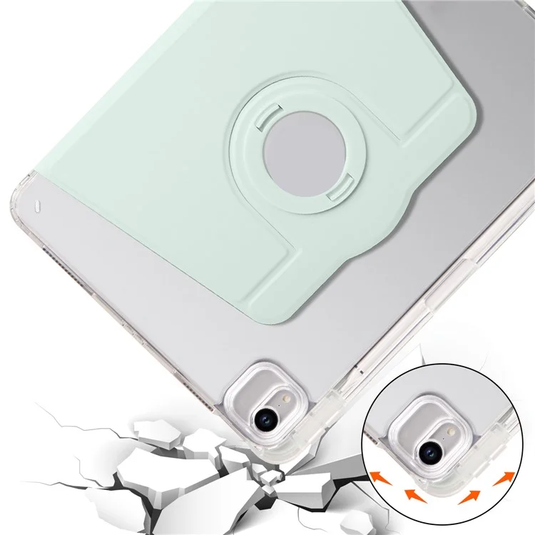 Capa para iPad Air 13 (2024) Rotativa com Suporte Couro PU Capa Clear TPU Destacável - Verde Claro