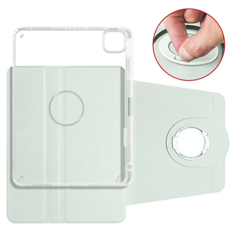 Capa para iPad Air 13 (2024) Rotativa com Suporte Couro PU Capa Clear TPU Destacável - Verde Claro