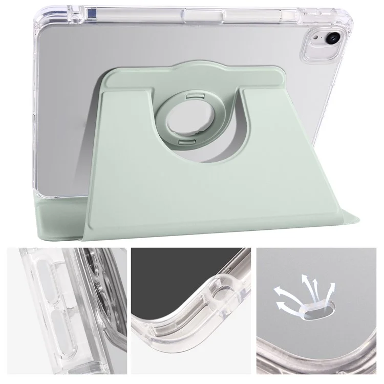 Capa para iPad Air 13 (2024) Rotativa com Suporte Couro PU Capa Clear TPU Destacável - Verde Claro