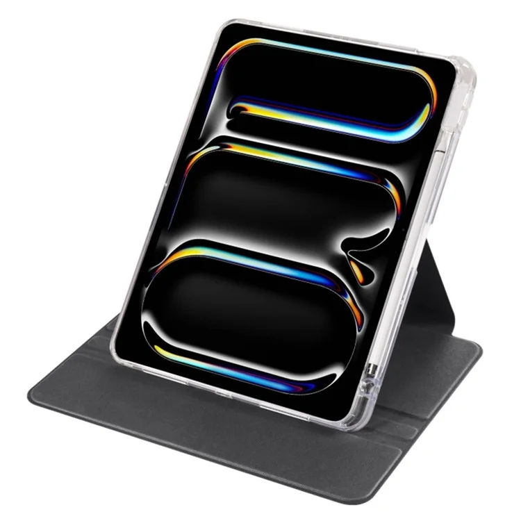 For iPad Pro 13 (2024) Case Rotating Stand PU Leather Clear Back Detachable Tablet Cover - Black