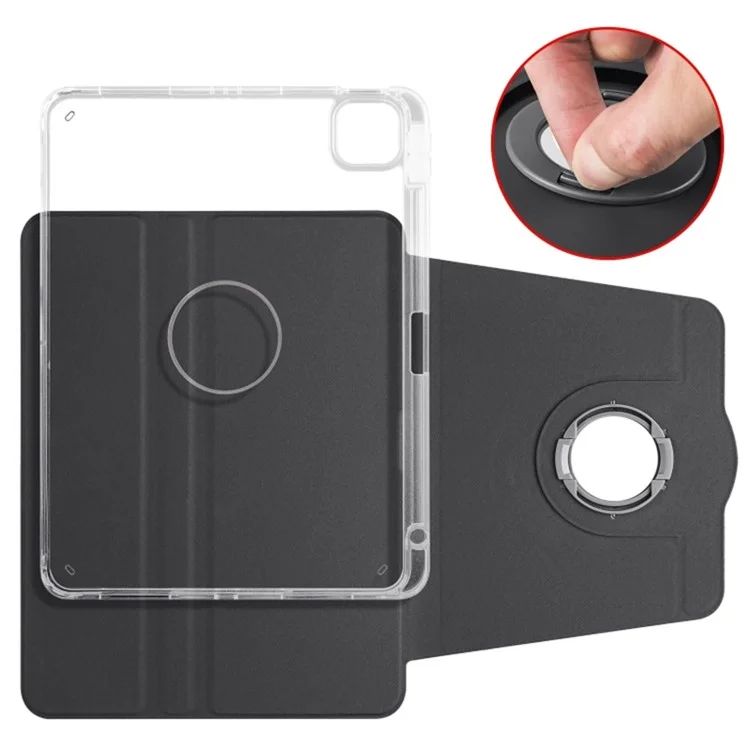 For iPad Pro 13 (2024) Case Rotating Stand PU Leather Clear Back Detachable Tablet Cover - Black