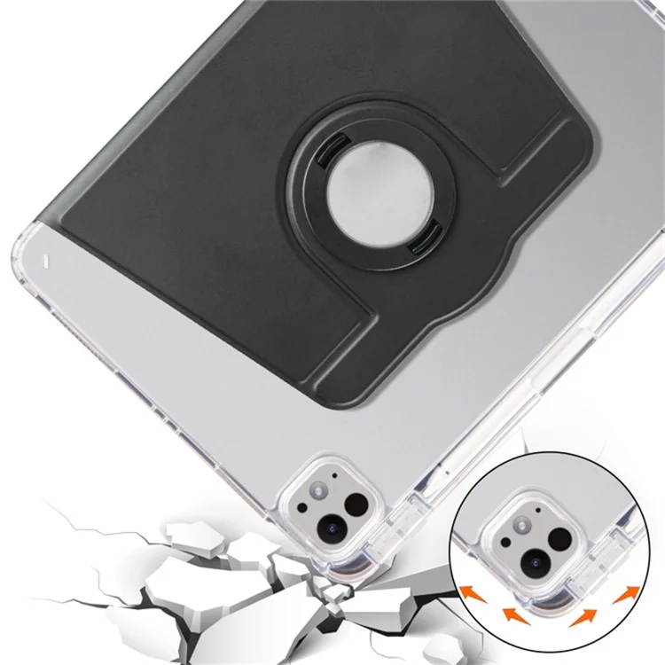 For iPad Pro 13 (2024) Case Rotating Stand PU Leather Clear Back Detachable Tablet Cover - Black