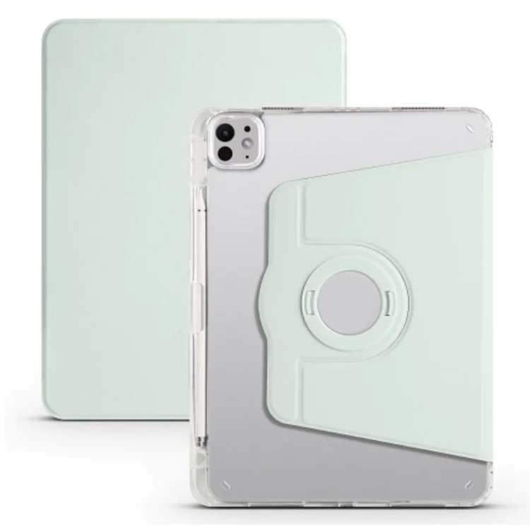 Para iPad Pro 13 (2024) Capa Giratória Stand PU Leather Clear Back Destacável Capa para Tablet - Verde Claro