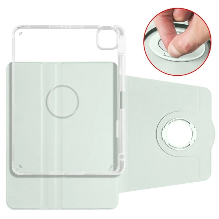 Para iPad Pro 13 (2024) Capa Giratória Stand PU Leather Clear Back Destacável Capa para Tablet - Verde Claro