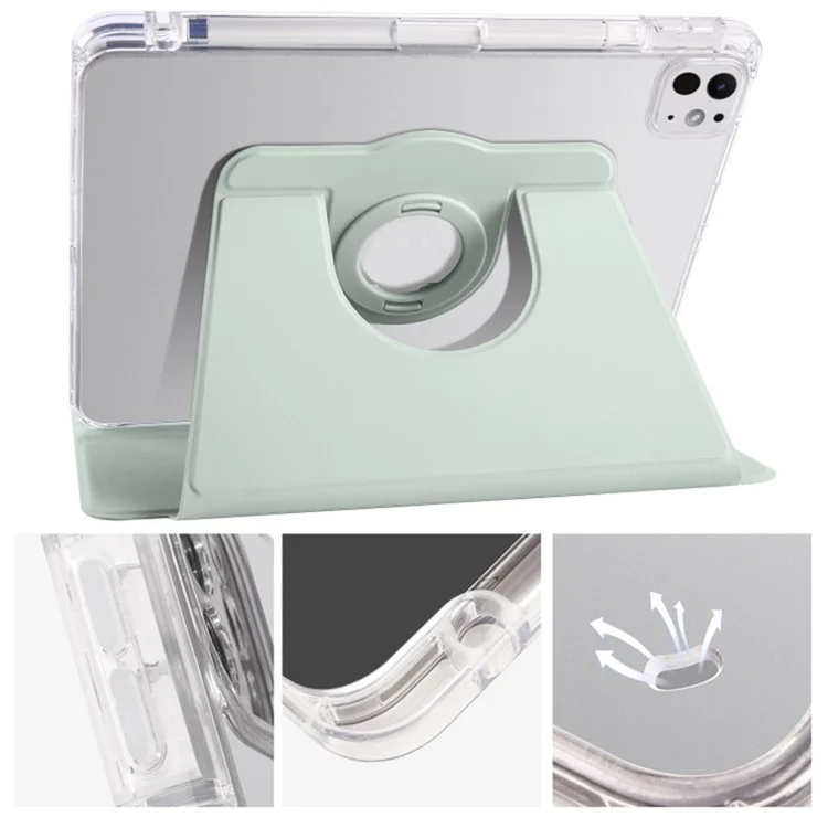 Para iPad Pro 13 (2024) Capa Giratória Stand PU Leather Clear Back Destacável Capa para Tablet - Verde Claro