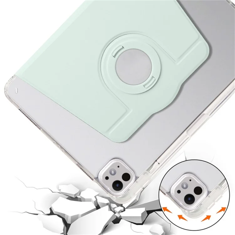 Para iPad Pro 13 (2024) Capa Giratória Stand PU Leather Clear Back Destacável Capa para Tablet - Verde Claro