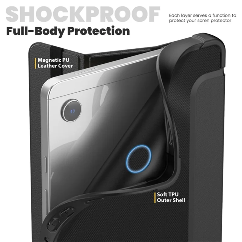 For Samsung Galaxy Tab A9 Case Carbon Fiber Texture TPU+Leather Tablet Cover Auto Wake / Sleep - Black