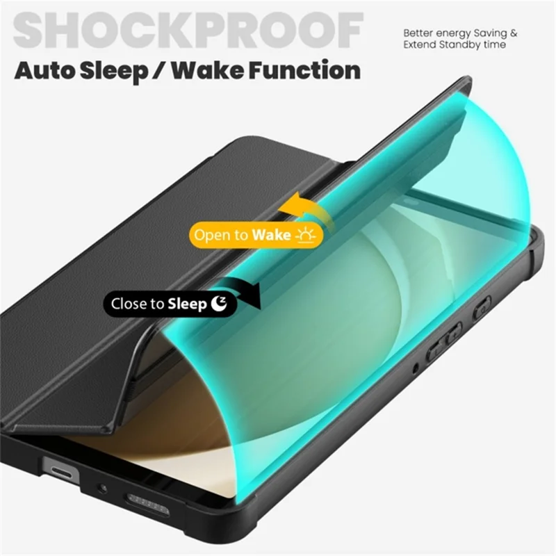 For Samsung Galaxy Tab A9 Case Carbon Fiber Texture TPU+Leather Tablet Cover Auto Wake / Sleep - Black