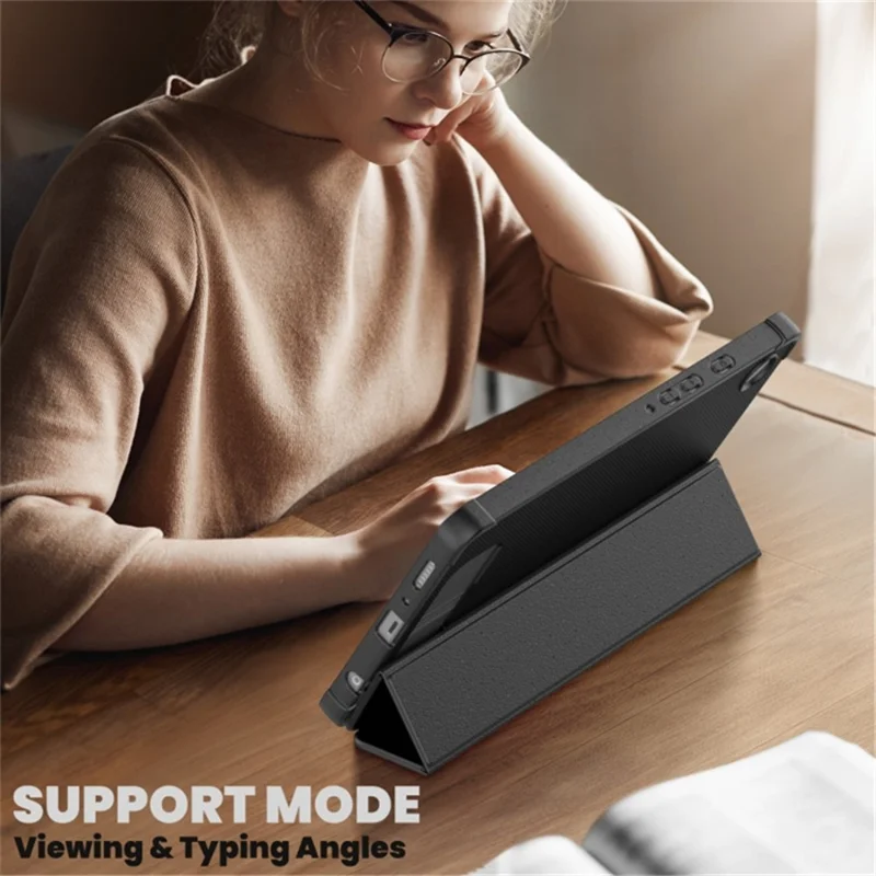 For Samsung Galaxy Tab A9 Case Carbon Fiber Texture TPU+Leather Tablet Cover Auto Wake / Sleep - Black