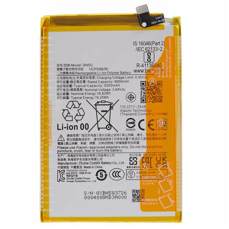For Xiaomi Redmi 13C 4G / 13C 5G 3.84V 4900mAh Rechargeable Li-Polymer Battery Assembly Part (Encode: BN5Q)