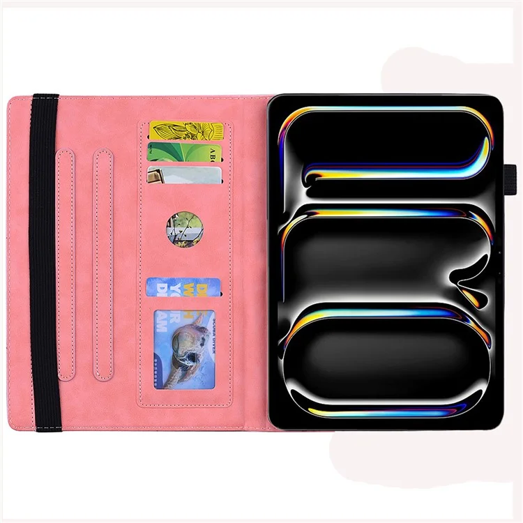 For iPad Pro 11 (2024) Case Flower Pattern Leather Tablet Cover Auto Wake / Sleep - Pink