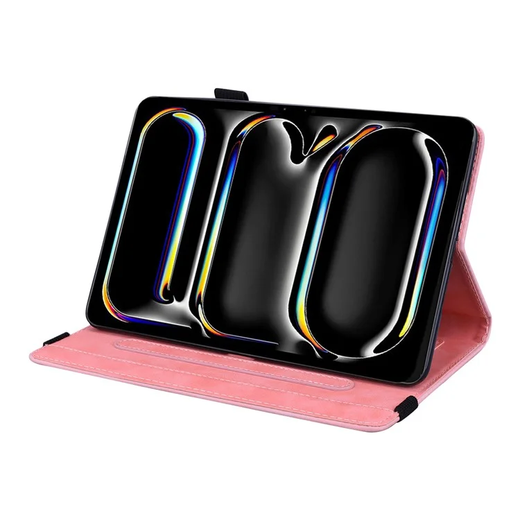 For iPad Pro 11 (2024) Case Flower Pattern Leather Tablet Cover Auto Wake / Sleep - Pink