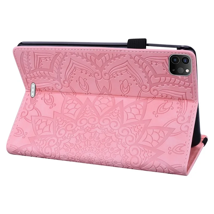 For iPad Pro 11 (2024) Case Flower Pattern Leather Tablet Cover Auto Wake / Sleep - Pink