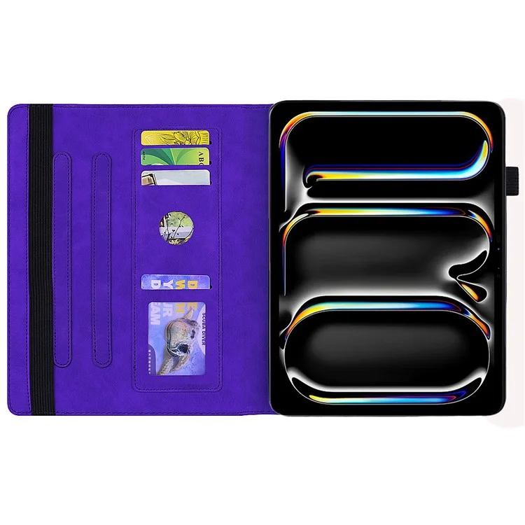 Para Capa do iPad Pro 11 (2024) Padrão de Flor Couro Capa de Tablet Despertar / Dormir Automático - Roxo