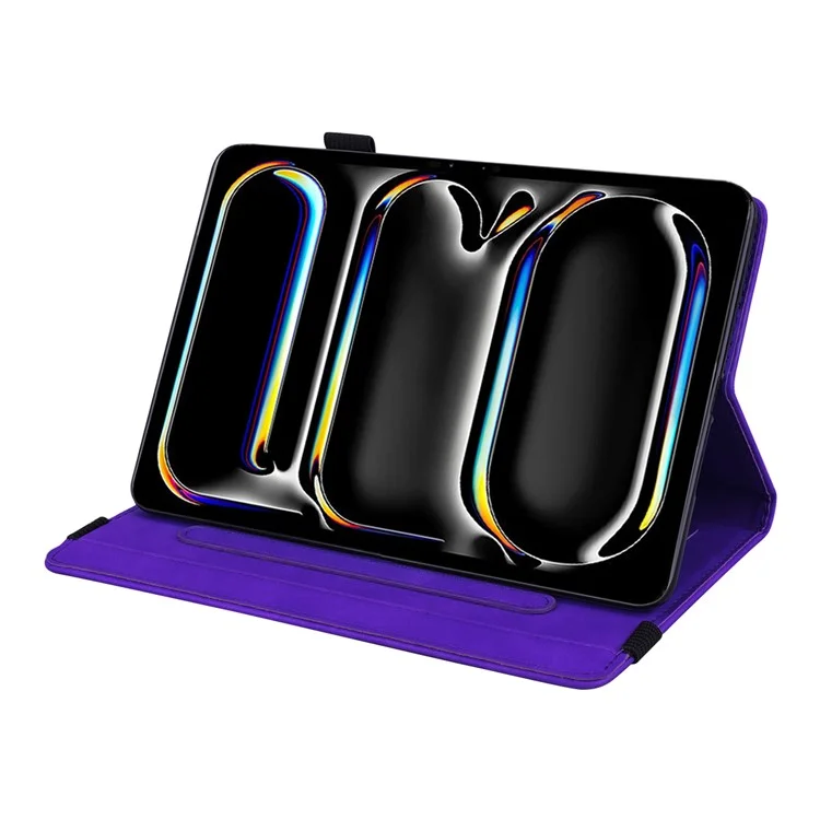 Para Capa do iPad Pro 11 (2024) Padrão de Flor Couro Capa de Tablet Despertar / Dormir Automático - Roxo