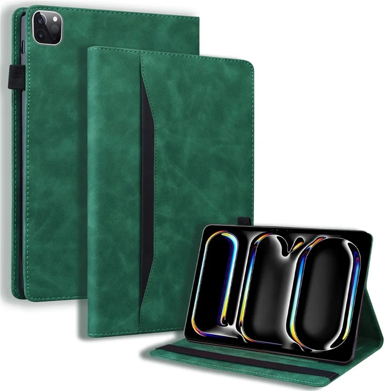 For iPad Pro 11 (2025) / 11 (2024) Case Card Slot PU Leather Stand Tablet Cover - Green