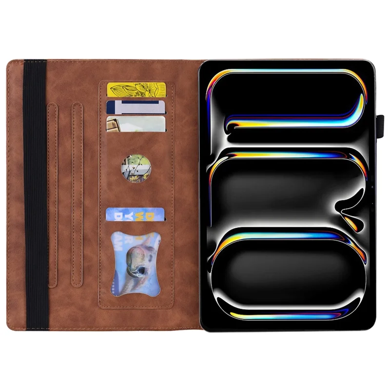 For iPad Pro 11 (2025) / 11 (2024) Case Card Slot PU Leather Stand Tablet Cover - Brown