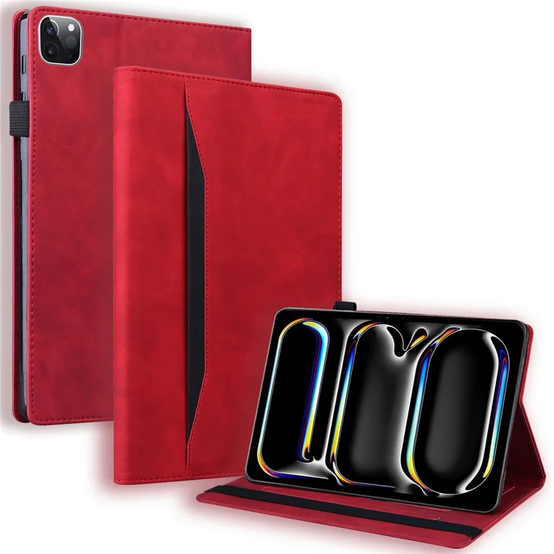 For iPad Pro 11 (2025) / 11 (2024) Case Card Slot PU Leather Stand Tablet Cover - Red