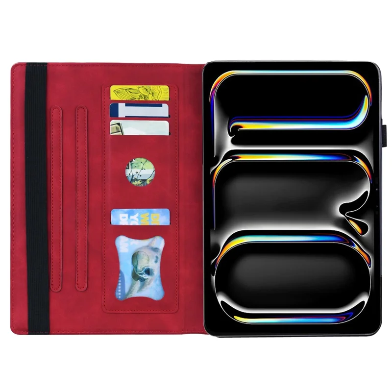 For iPad Pro 11 (2025) / 11 (2024) Case Card Slot PU Leather Stand Tablet Cover - Red