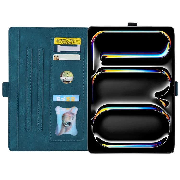 For iPad Pro 11 (2024) Case with Card Slots Butterfly Imprinted Leather Tablet Cover - Blue