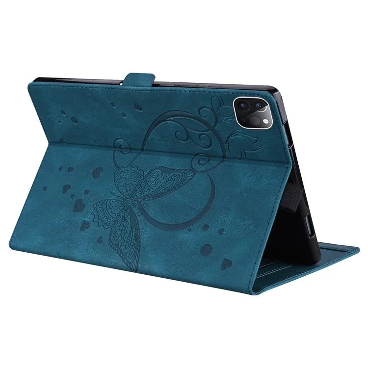 For iPad Pro 11 (2024) Case with Card Slots Butterfly Imprinted Leather Tablet Cover - Blue