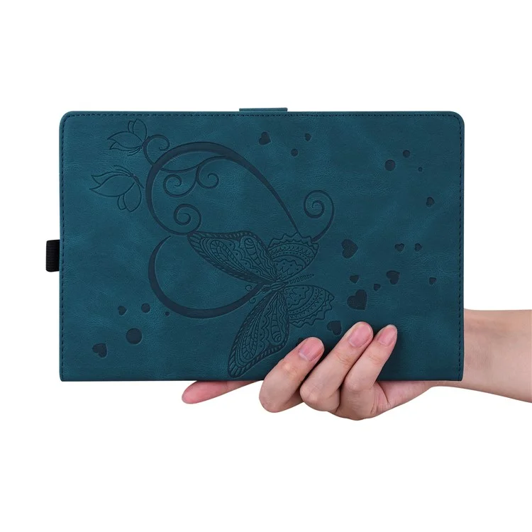 For iPad Pro 11 (2024) Case with Card Slots Butterfly Imprinted Leather Tablet Cover - Blue