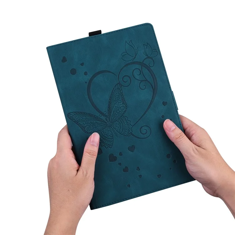 For iPad Pro 11 (2024) Case with Card Slots Butterfly Imprinted Leather Tablet Cover - Blue