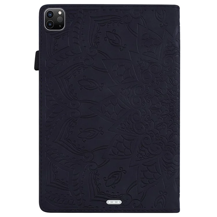 For iPad Air 13 (2025) / (2024) / Pro 12.9 (2020) / (2021) Case PU Leather Flower Pattern Stand Cover - Black