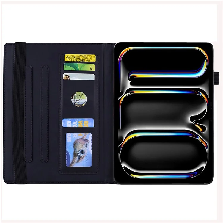For iPad Air 13 (2025) / (2024) / Pro 12.9 (2020) / (2021) Case PU Leather Flower Pattern Stand Cover - Black