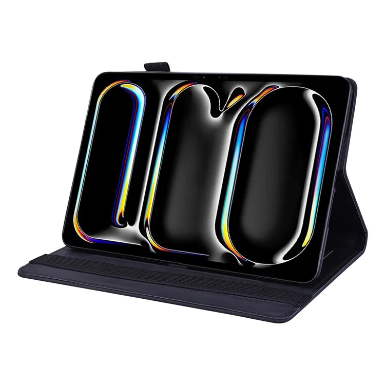 For iPad Air 13 (2025) / (2024) / Pro 12.9 (2020) / (2021) Case PU Leather Flower Pattern Stand Cover - Black