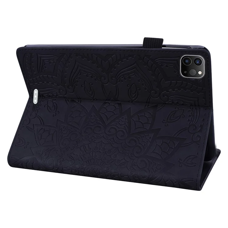 For iPad Air 13 (2025) / (2024) / Pro 12.9 (2020) / (2021) Case PU Leather Flower Pattern Stand Cover - Black