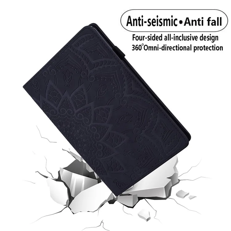 For iPad Air 13 (2025) / (2024) / Pro 12.9 (2020) / (2021) Case PU Leather Flower Pattern Stand Cover - Black