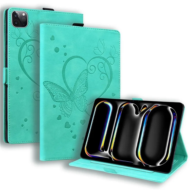 Para iPad Pro 12.9 (2020) / (2021) / Air 13 (2024) Funda de Cuero con Diseño de Mariposa - Verde