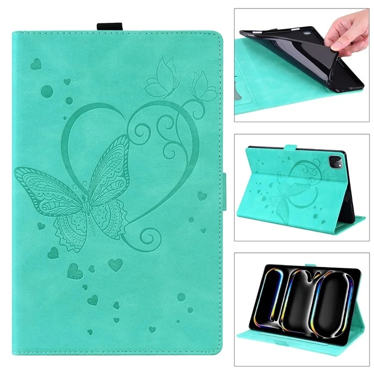 Para iPad Pro 12.9 (2020) / (2021) / Air 13 (2024) Funda de Cuero con Diseño de Mariposa - Verde