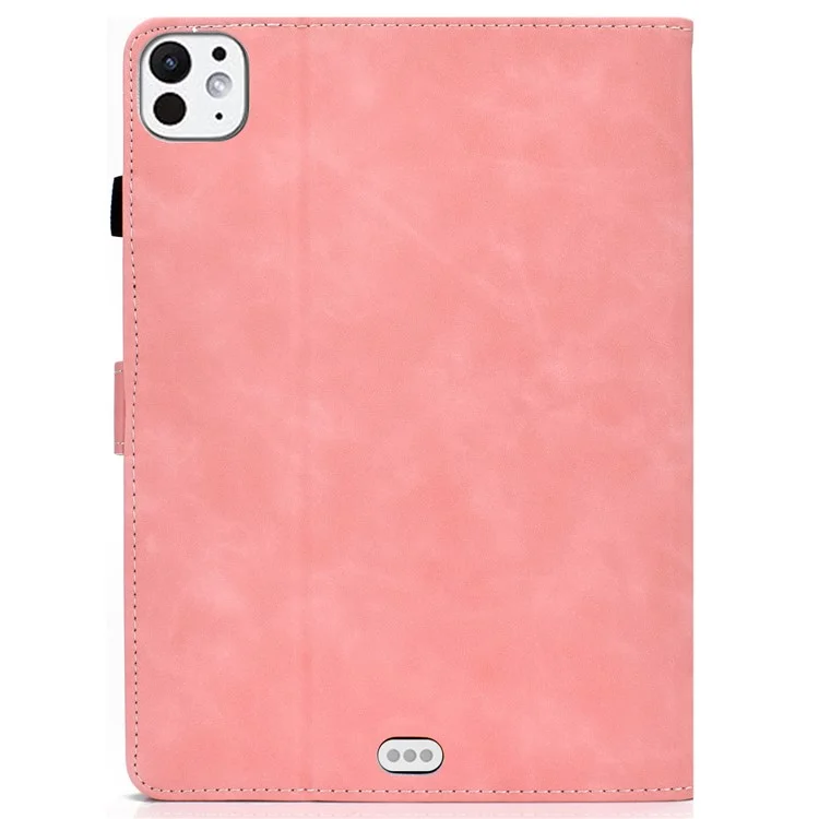 Para iPad Pro 11 (2024) Cowhide Texture PU Leather Stand Tablet Case Card Holder Cover with Pen Holder Loop - Pink