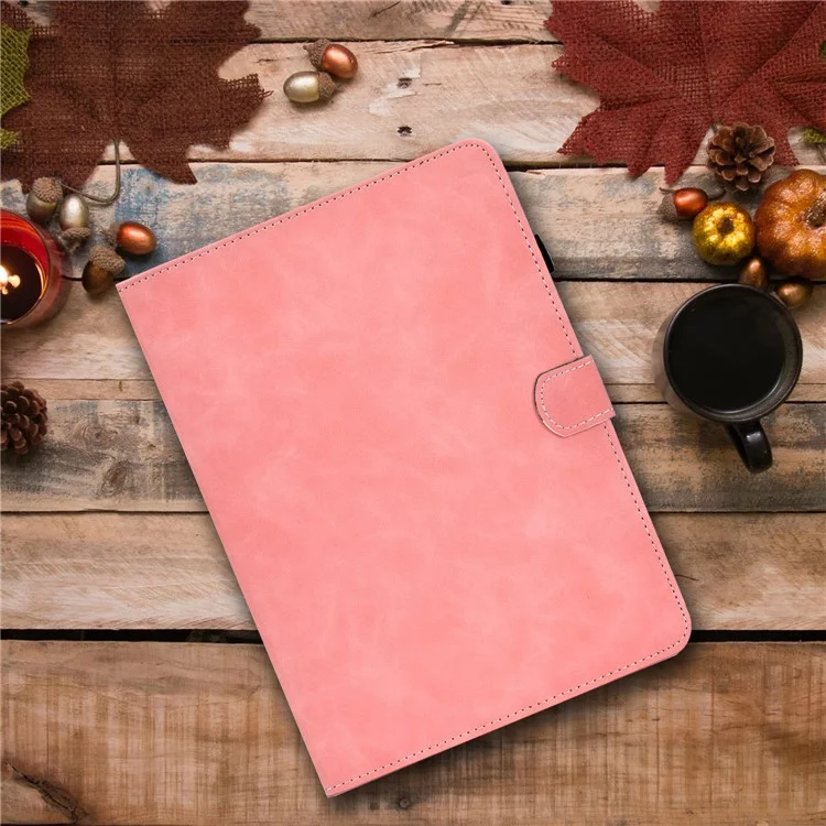 Para iPad Pro 11 (2024) Cowhide Texture PU Leather Stand Tablet Case Card Holder Cover with Pen Holder Loop - Pink