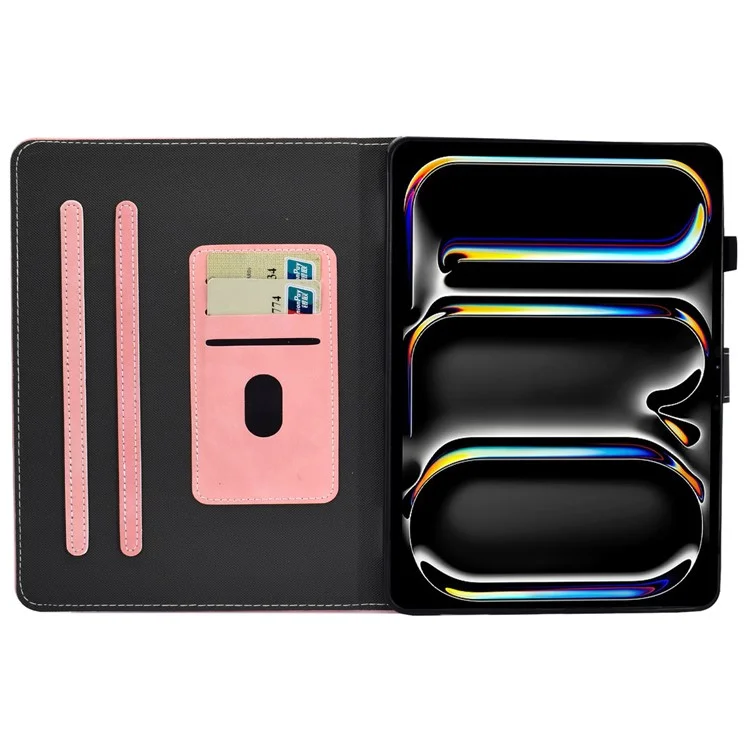 Para iPad Pro 11 (2024) Cowhide Texture PU Leather Stand Tablet Case Card Holder Cover with Pen Holder Loop - Pink