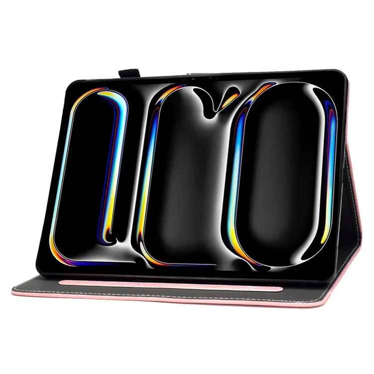 Para iPad Pro 11 (2024) Cowhide Texture PU Leather Stand Tablet Case Card Holder Cover with Pen Holder Loop - Pink