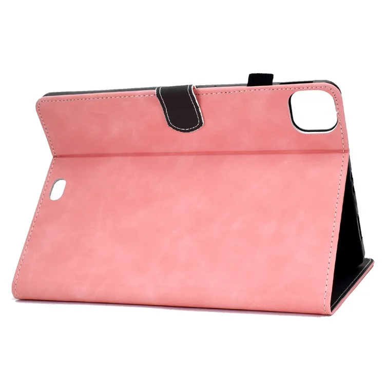 Para iPad Pro 11 (2024) Cowhide Texture PU Leather Stand Tablet Case Card Holder Cover with Pen Holder Loop - Pink