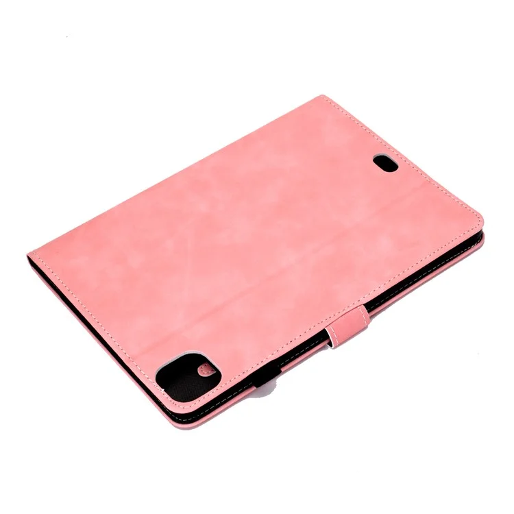 Para iPad Pro 11 (2024) Cowhide Texture PU Leather Stand Tablet Case Card Holder Cover with Pen Holder Loop - Pink