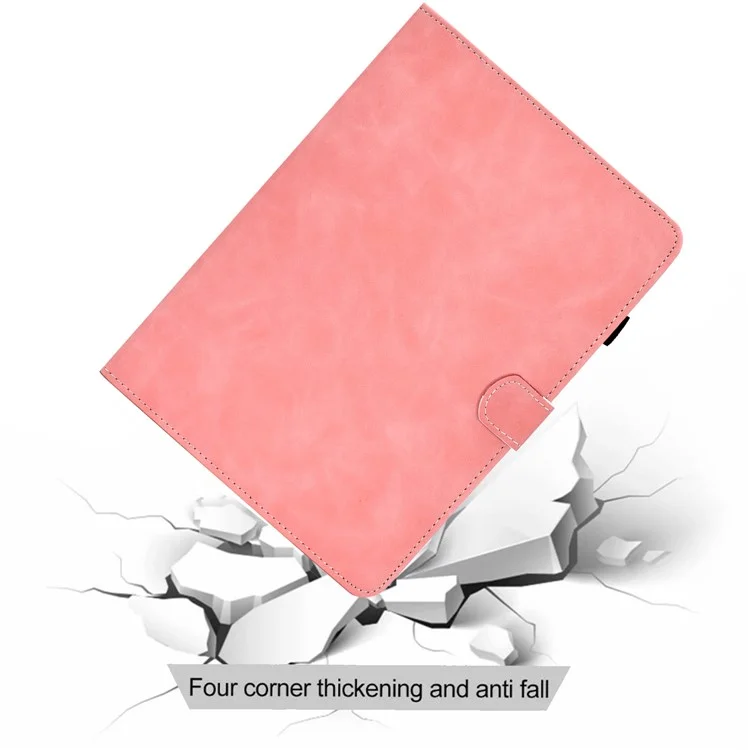 Para iPad Pro 11 (2024) Cowhide Texture PU Leather Stand Tablet Case Card Holder Cover with Pen Holder Loop - Pink