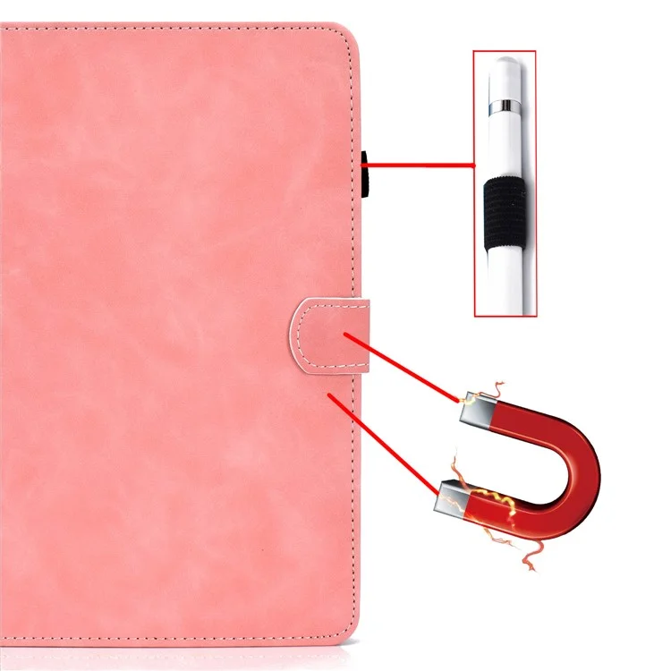 Para iPad Pro 11 (2024) Cowhide Texture PU Leather Stand Tablet Case Card Holder Cover with Pen Holder Loop - Pink
