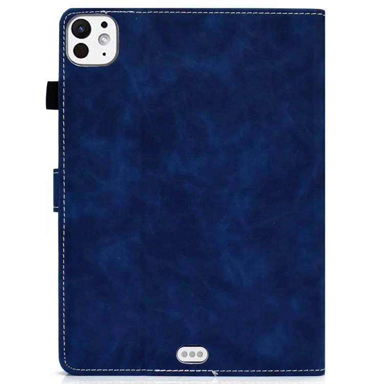 Per iPad Pro 11 (2024) Custodia per tablet in pelle di vacchetta con texture, supporto e porta carte di credito con portapenna - Blu