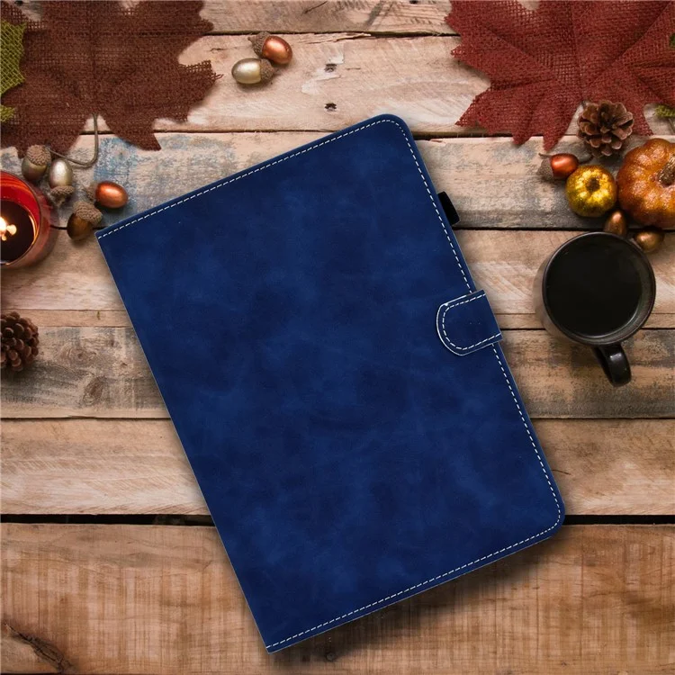 Per iPad Pro 11 (2024) Custodia per tablet in pelle di vacchetta con texture, supporto e porta carte di credito con portapenna - Blu