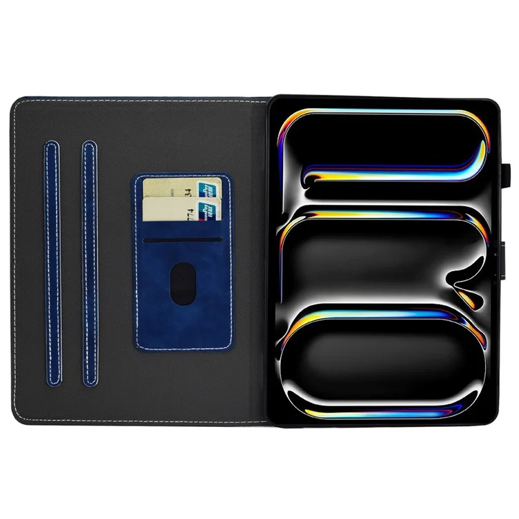 Per iPad Pro 11 (2024) Custodia per tablet in pelle di vacchetta con texture, supporto e porta carte di credito con portapenna - Blu