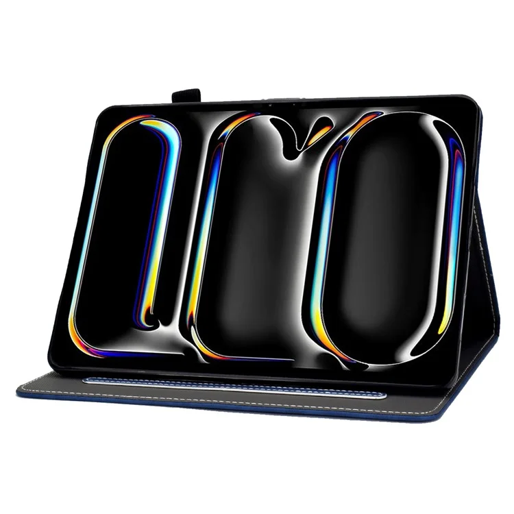 Per iPad Pro 11 (2024) Custodia per tablet in pelle di vacchetta con texture, supporto e porta carte di credito con portapenna - Blu